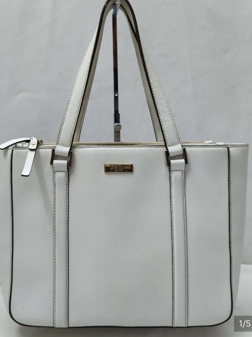 kate spade White Structured Tote with Gold Plaque